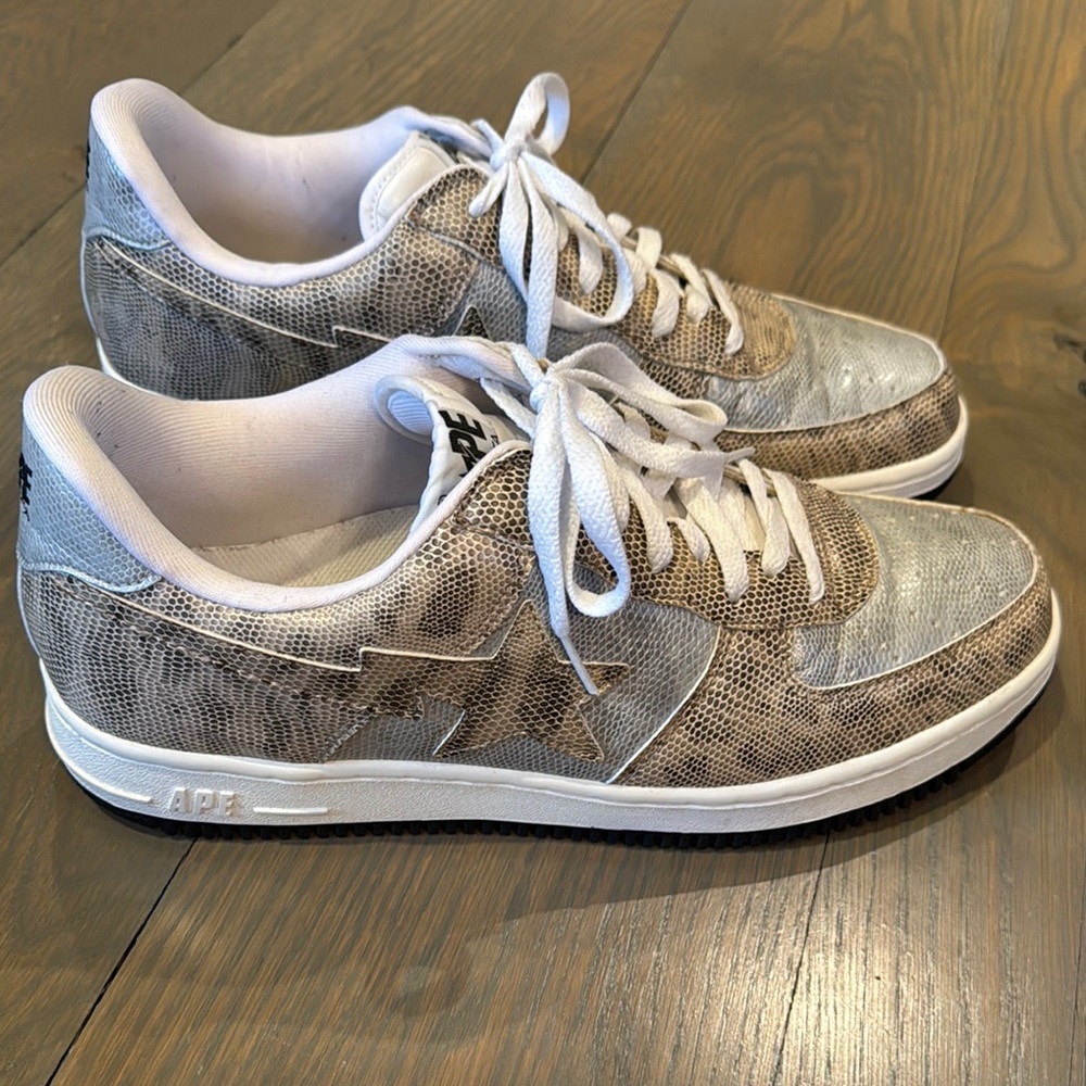 Bape Snake Print Sneakers - White and Gold - Picture 3 of 7